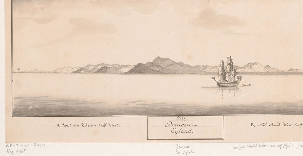 Gezicht vanaf het water op een eiland nabij Java (1752) by Jan Michiel Aubert and Johan Gideon Loten