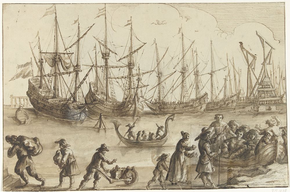 Schepen in een haven (1600 - 1799) by anonymous