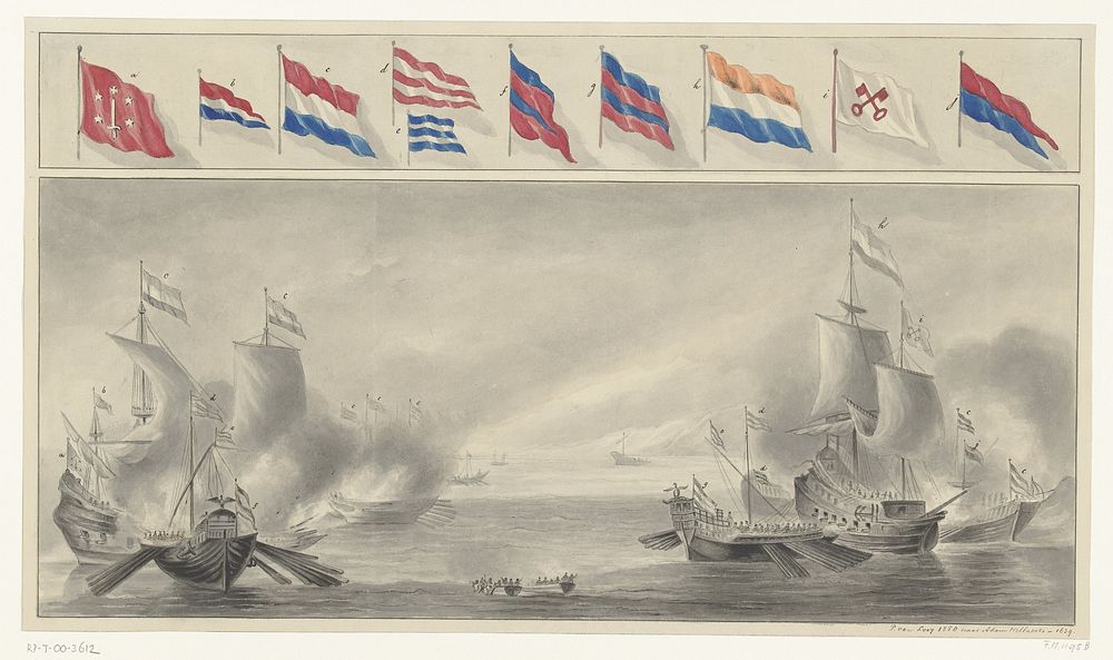 Zeeslag tussen Hollandse schepen en Spaanse galeien, 1602 of 1603 (1880) by Pieter van Looy and Adam Willaerts