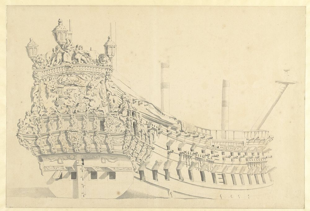 Spiegel van het schip de Zeven Provinciën (1665 - 1707) by Willem van de Velde I, Willem van de Velde II and Willem van de…