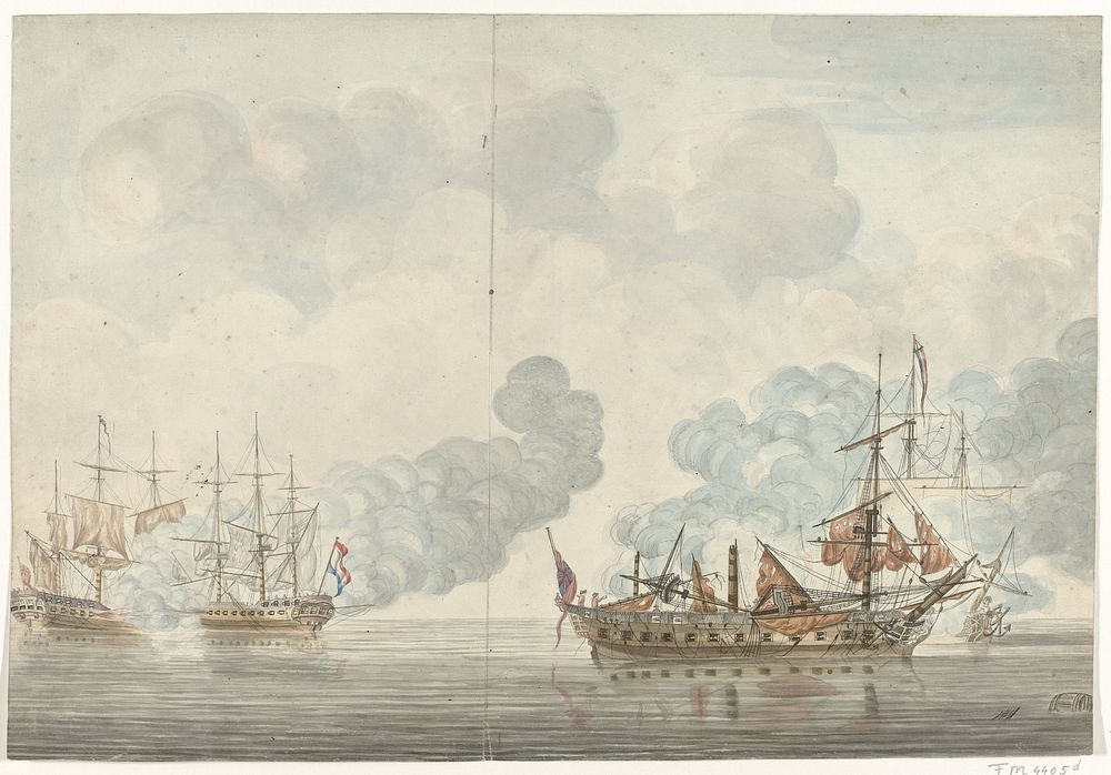 Zeeslag bij Cadiz, 1781 (1782 - 1820) by anonymous and Mathias de Sallieth