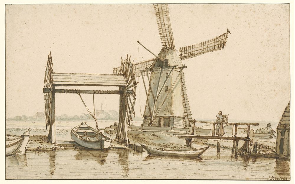 Overhaal en een molen buiten Amsterdam (1660 - 1677) by Anthonie van Borssom