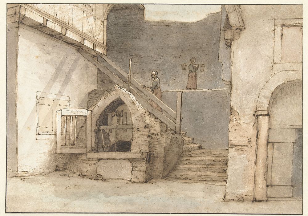 Waterput bij de stadsmuur te Bacharach (1663) by Lambert Doomer