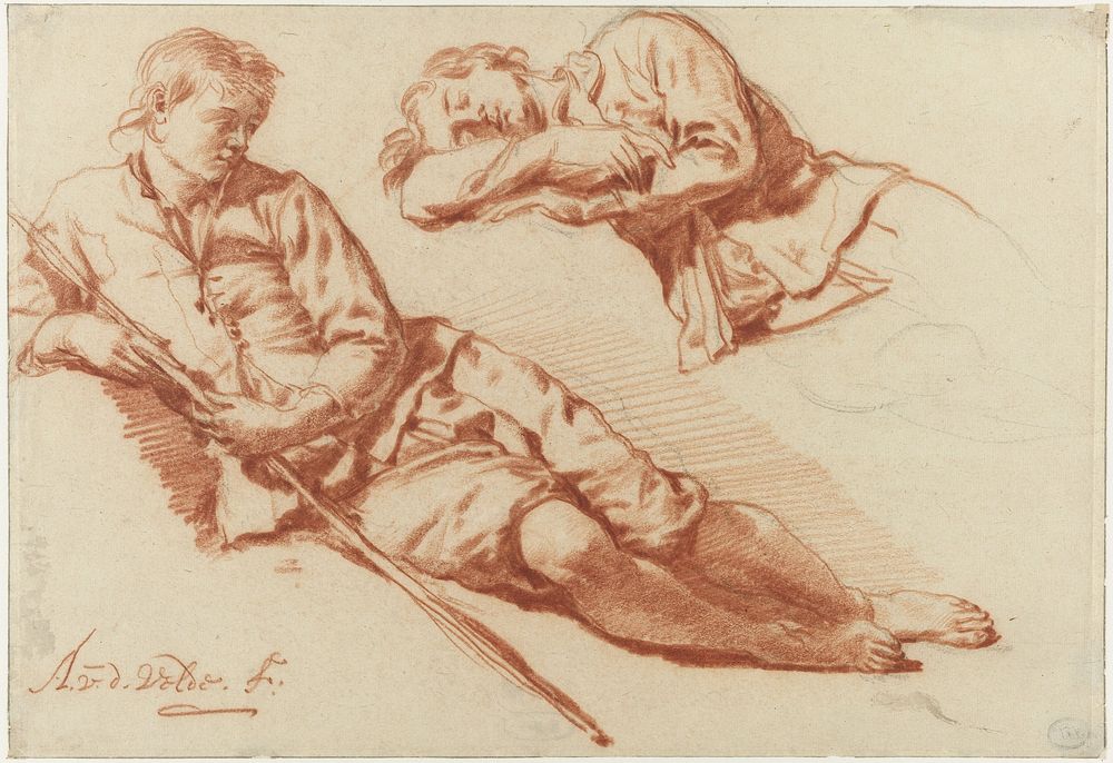 Two Studies of a Shepherd Resting (1666 - 1671) by Adriaen van de Velde