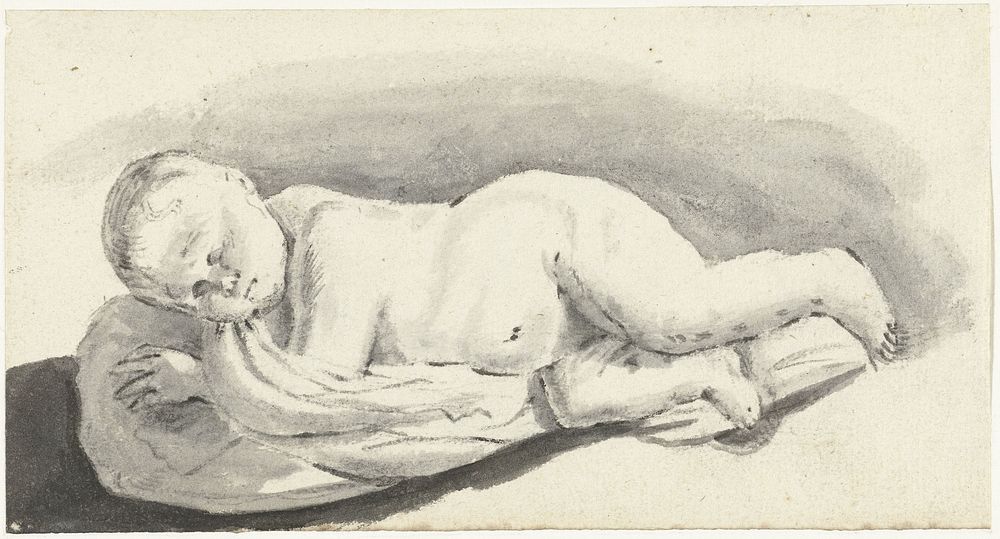 Beeld van slapend kind, liggend op een kussen (c. 1657 - c. 1658) by Moses ter Borch and François Du Quesnoy