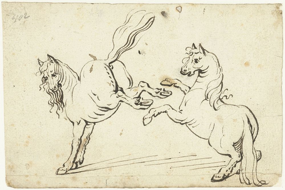 Steigerend en een galopperend paard (c. 1615) by Gerard ter Borch I and Antonio Tempesta