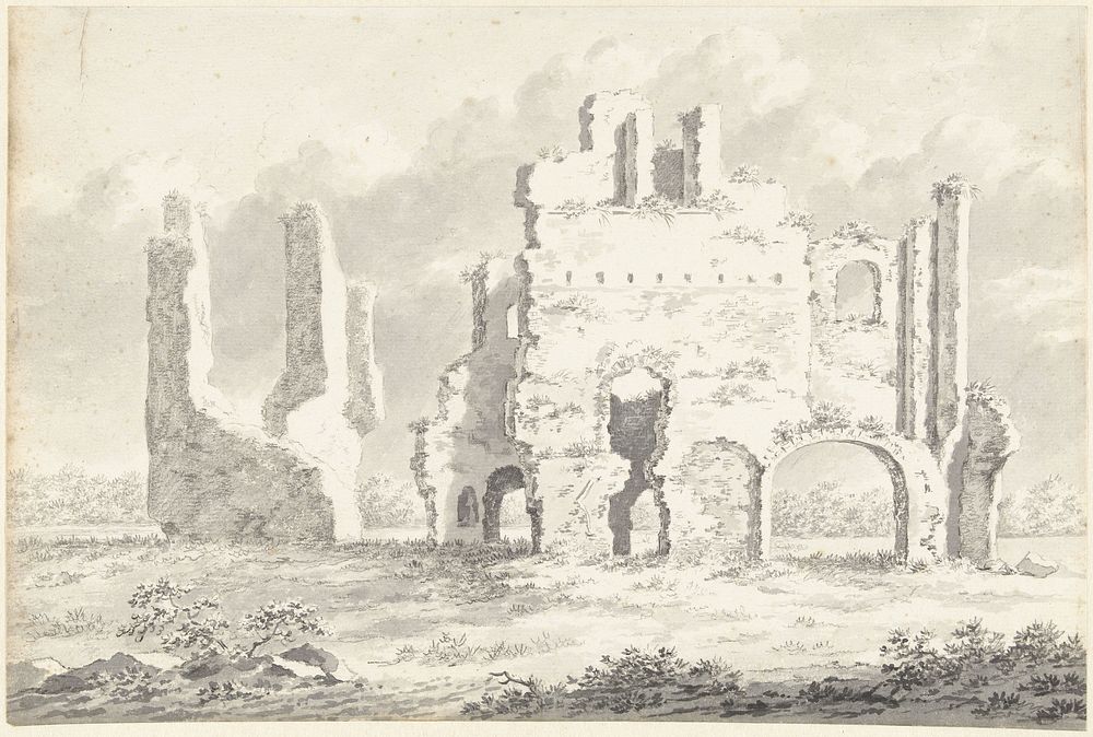 Ruïne van de Abdij van Rijnsburg (1812) by Gerardus Johannes Verburgh