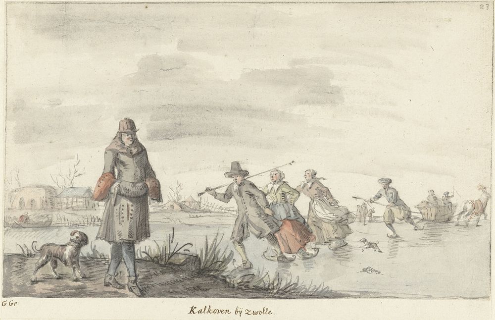 Wintergezicht bij de kalkoven te Zwolle (1661 - 1693) by Gerrit Grasdorp