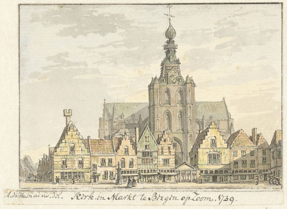 Kerk en Markt te Bergen op Zoom (1739) by Abraham de Haen II