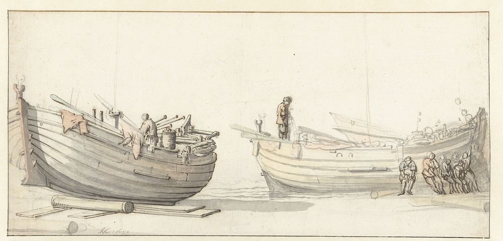 Studie van twee vissersboten met figuren (1652) by Willem van de Velde II and Jan van de Cappelle