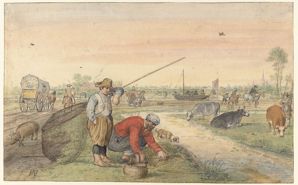 Landscape with Two Eel Fishermen by a Ditch (c. 1625 - c. 1630) by Hendrick Avercamp