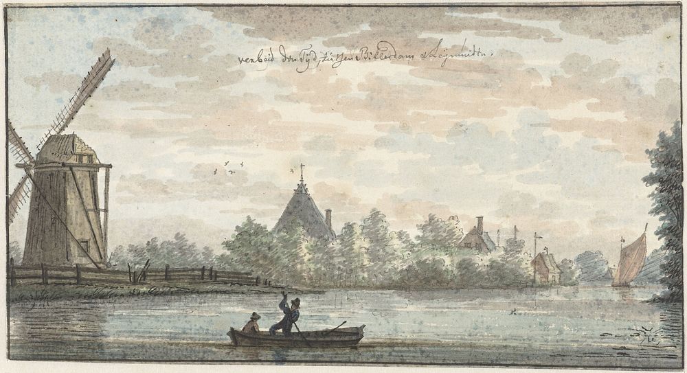 Windmolen 'De Vos' en woonhuis 'Verbeid Den Tijd' aan de Drecht tussen Leimuiden en Bilderdam (1701 - 1759) by Cornelis Pronk