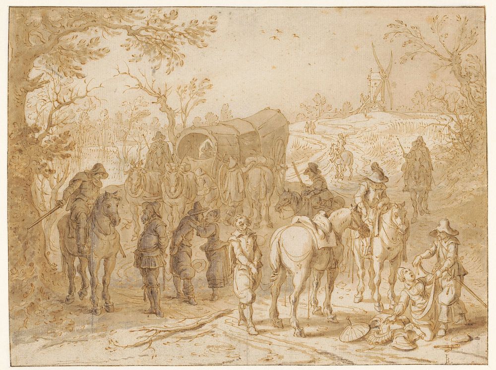 Overval op een reiswagen (1583 - 1647) by Sebastiaen Vrancx