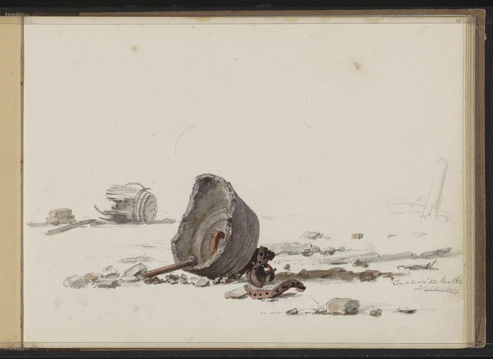 Landschap met stenen en een kapotte ton te Enschede (1862) by Hendrik Valkenburg