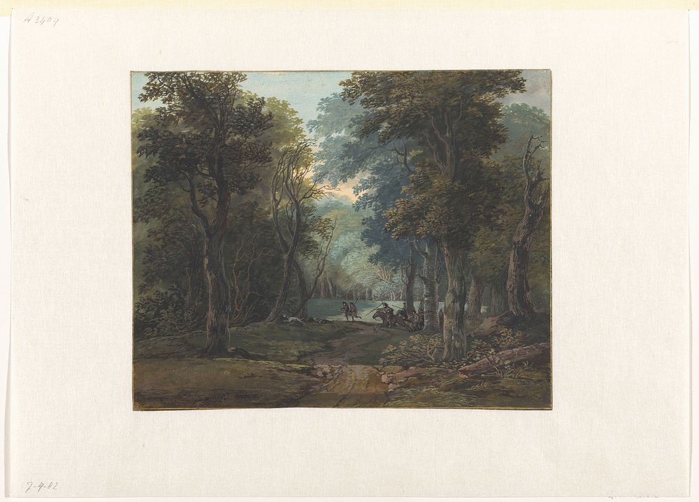 Jagers in een bos (1646 - 1684) by Gerrit Battem