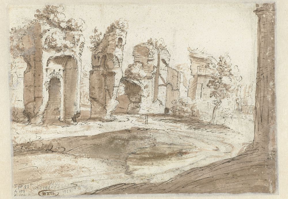 Gezicht op antieke ruïnes (1600 - 1699) by anonymous and Bartholomeus Breenbergh