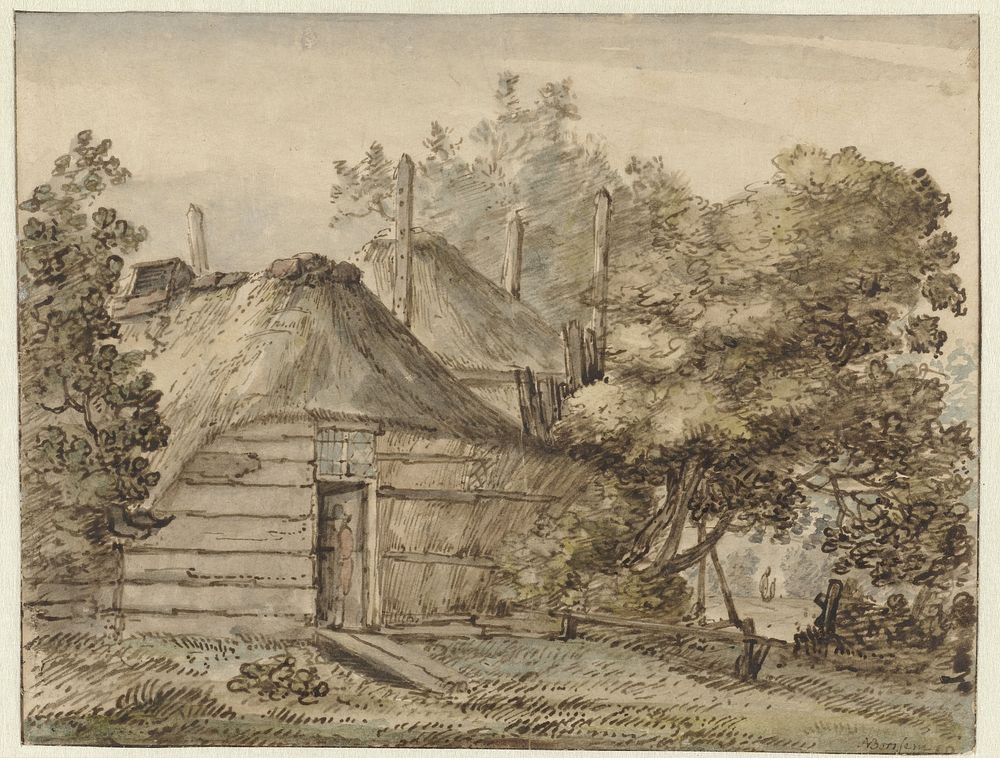 Boerderij en een hooiberg tussen bomen (1640 - 1677) by Anthonie van Borssom