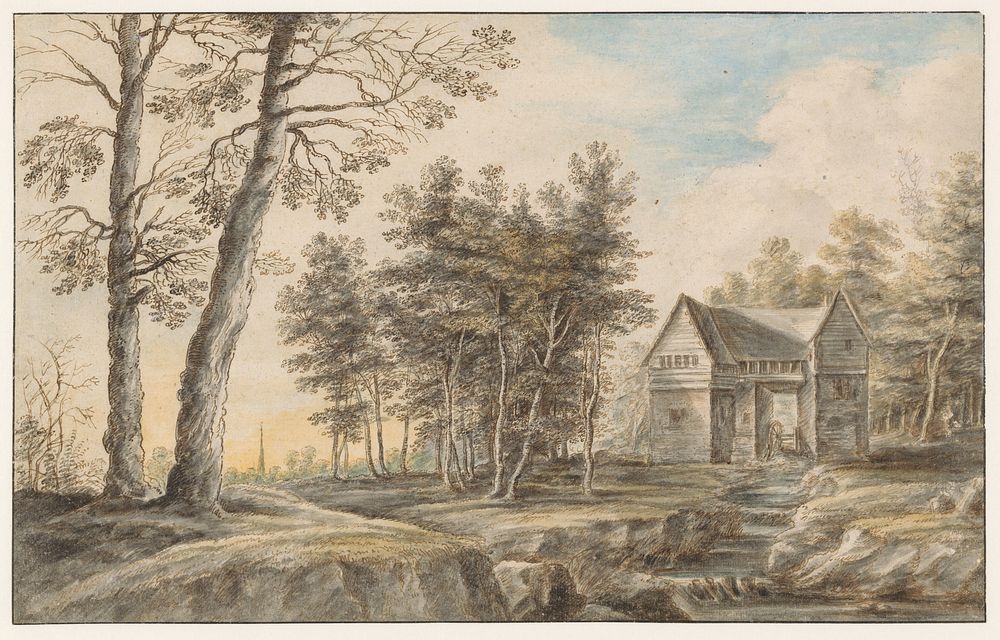 Landschap met een watermolen (1605 - 1673) by Lucas van Uden