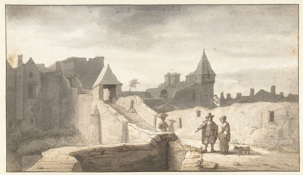 Stadsmuur bij de Erdre te Nantes (1670 - 1675) by Lambert Doomer