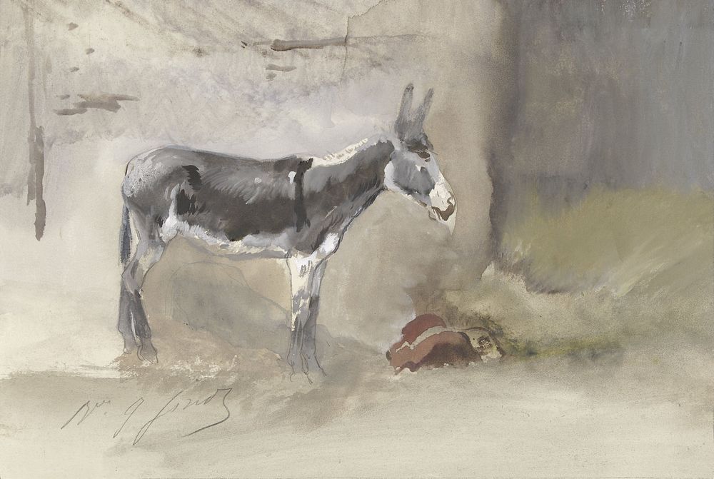 Ezel in een stal (1856 - 1882) by Jules baron Finot
