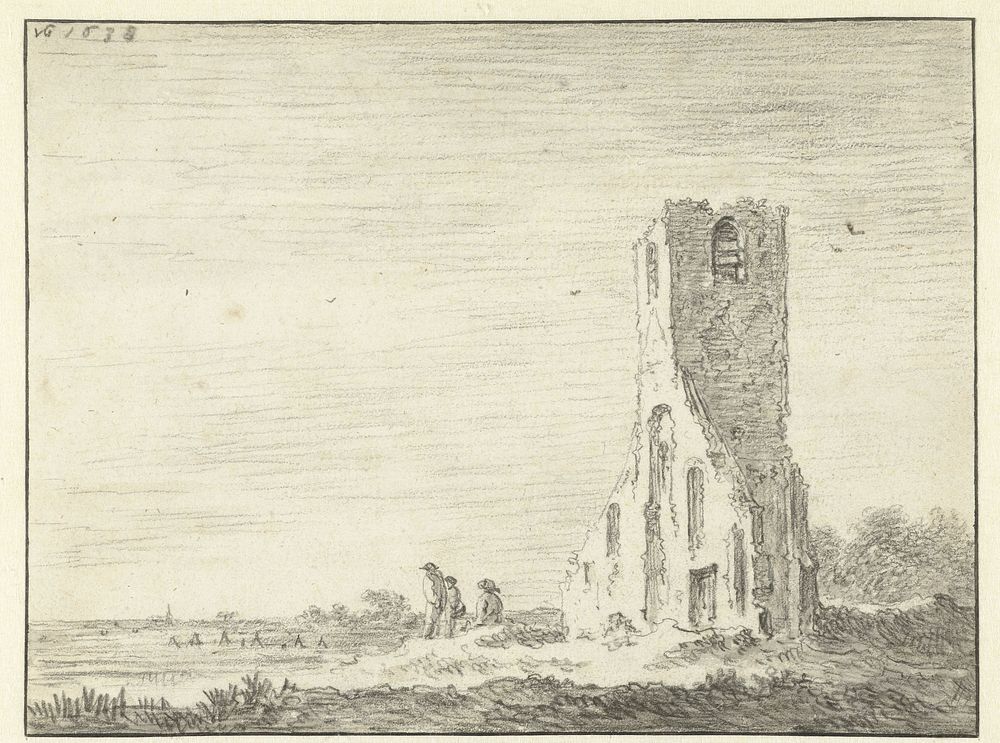 Oude ruïne van een vierkante kerktoren (1638) by Jan van Goyen