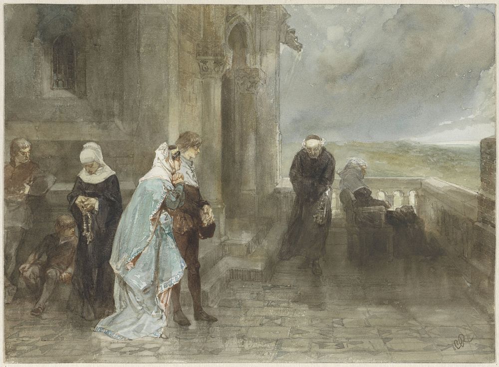 Op den uitkijk, scène uit de 12e eeuw (1880) by Charles Rochussen