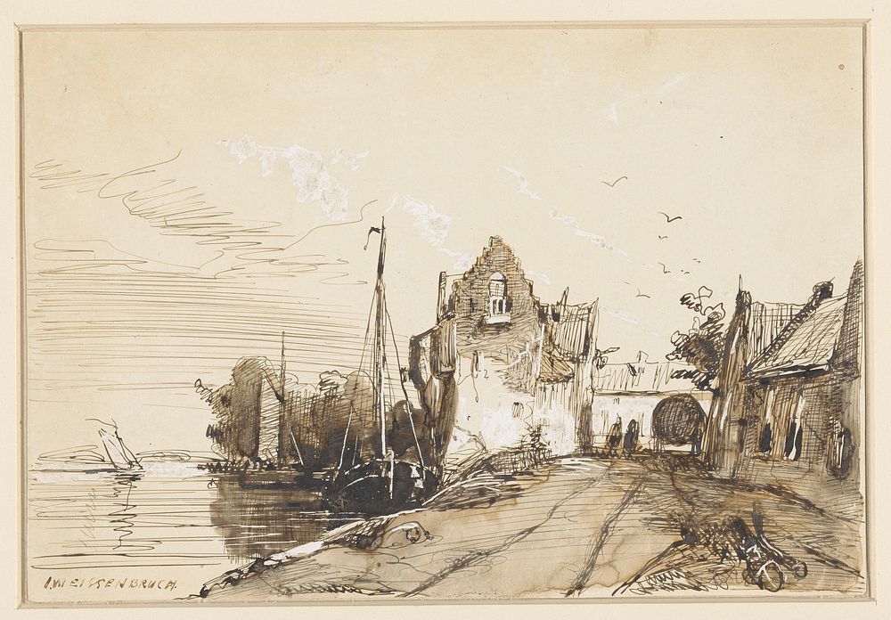 Stadje aan een rivier (1832 - 1880) by Jan Weissenbruch