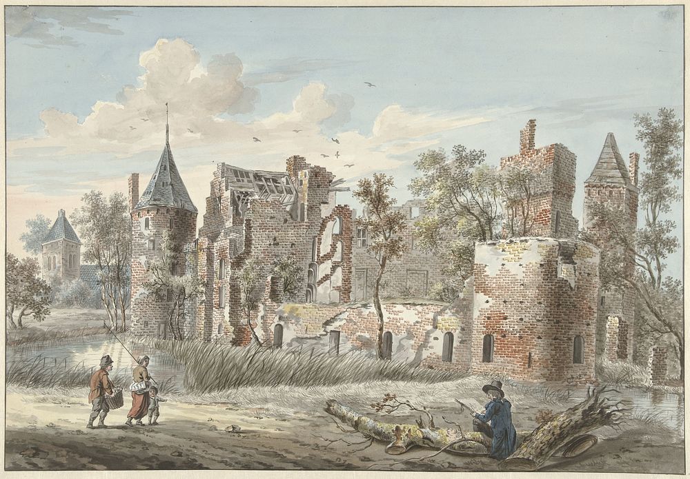 Ruïne van het Huis ter Haar bij Maarssen (1797) by Jan Philip Reuthel jr