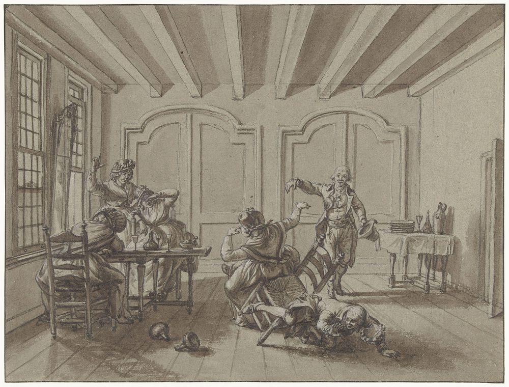 Voorval tijdens een maaltijd van de vriendenkring (1751 - 1799) by Jacob Cats 1741 1799