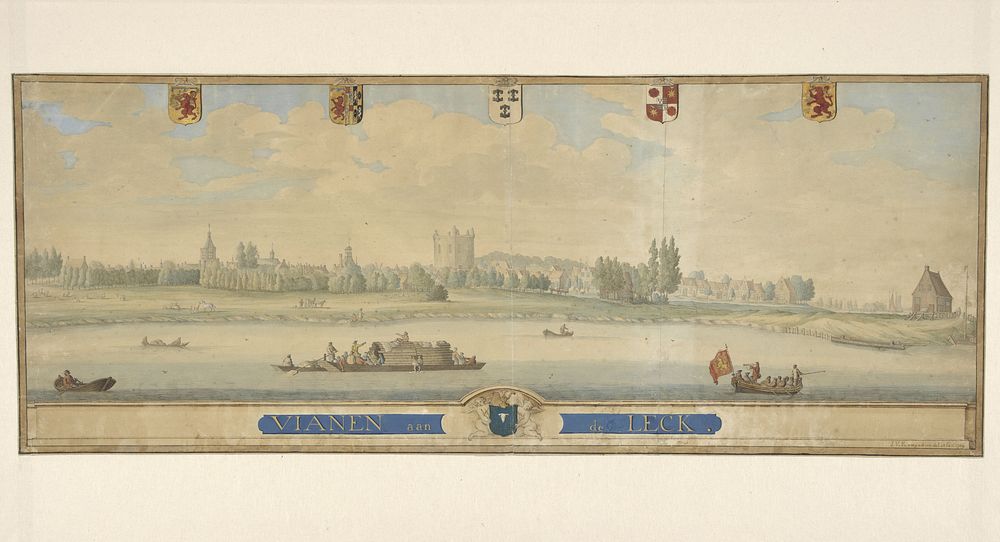 Gezicht op Vianen (1739) by J van Kamp