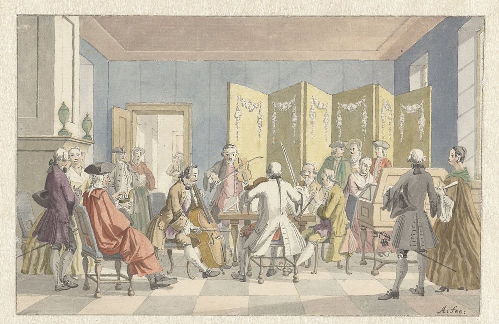 Interieur met musicerend gezelschap (1723 - 1760) by Nicolaes Aartman