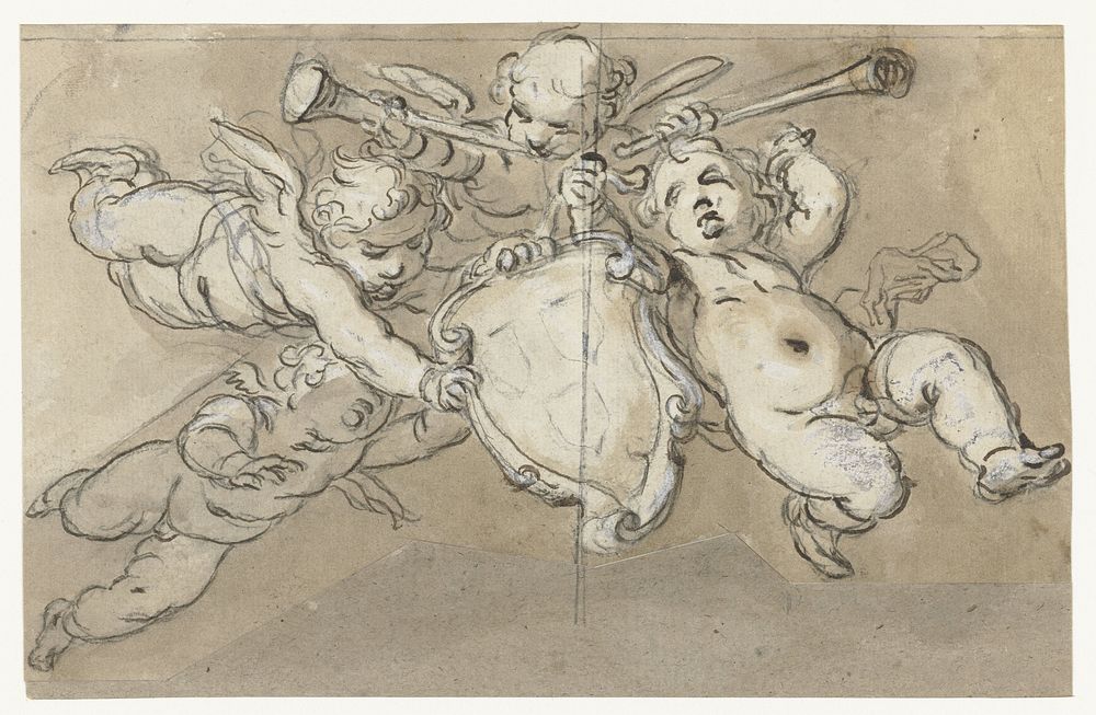 Putti met het wapen van het Lucas Gilde (1574 - 1651) by Abraham Bloemaert