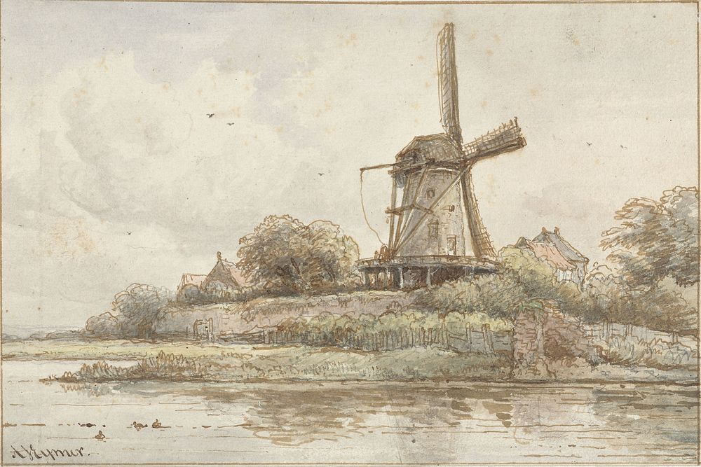 Molen op stadswal (1813 - 1863) by Arnoldus Johannes Eymer