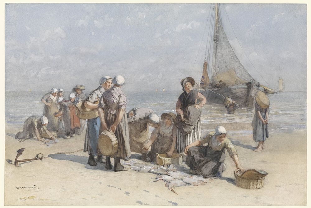 Fishwives on the Beach at Scheveningen (c. 1880 - c. 1885) by Bernardus Johannes Blommers