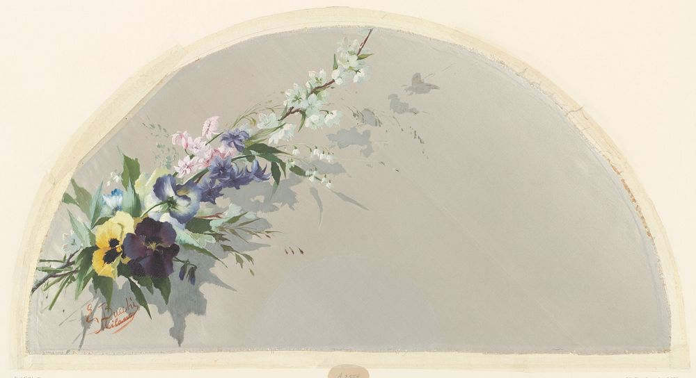 Waaierblad met links een boeket bloemen (1890) by Ermocrate Bucchi