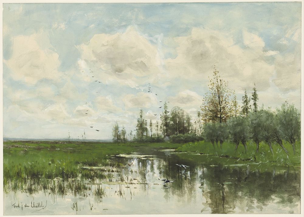 Poel met bomen en weiland (1866 - 1892) by Fredericus Jacobus van Rossum du Chattel