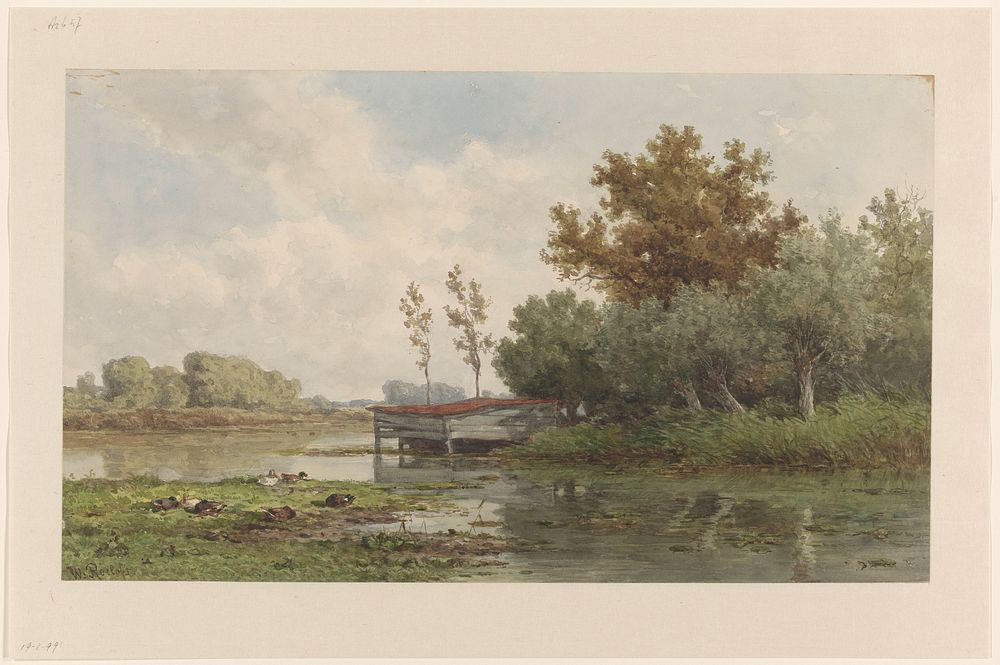 Landschap met water en eenden (1832 - 1892) by Willem Roelofs I