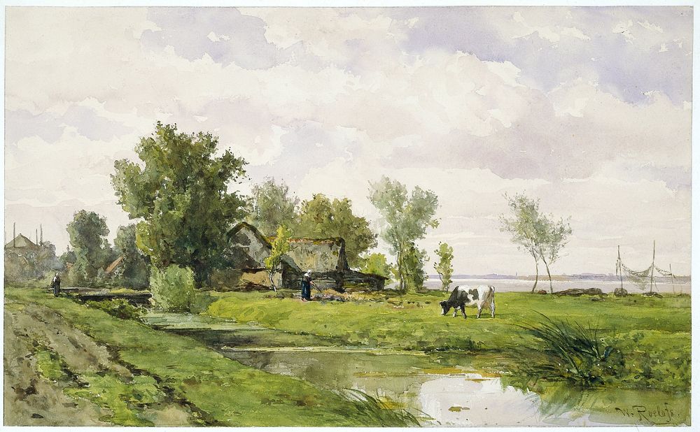 Farmhouse by a Ditch (1875 - 1880) by Willem Roelofs I