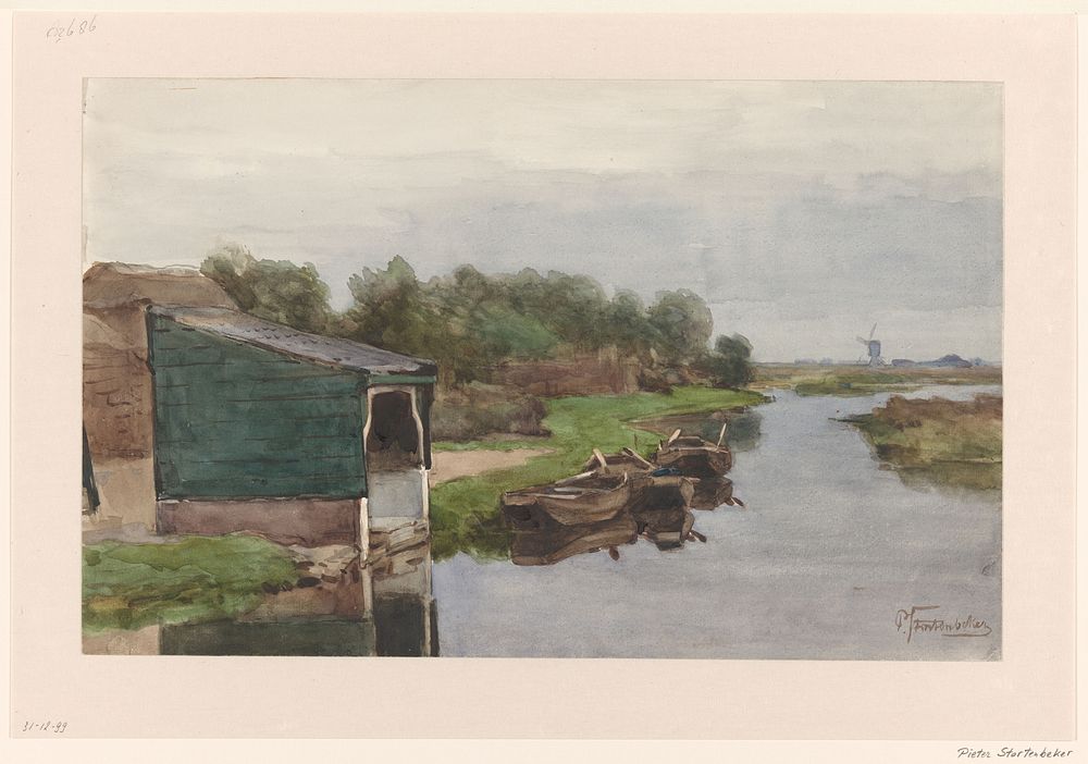 Wetering met enkele bootjes (1838 - 1892) by Pieter Stortenbeker