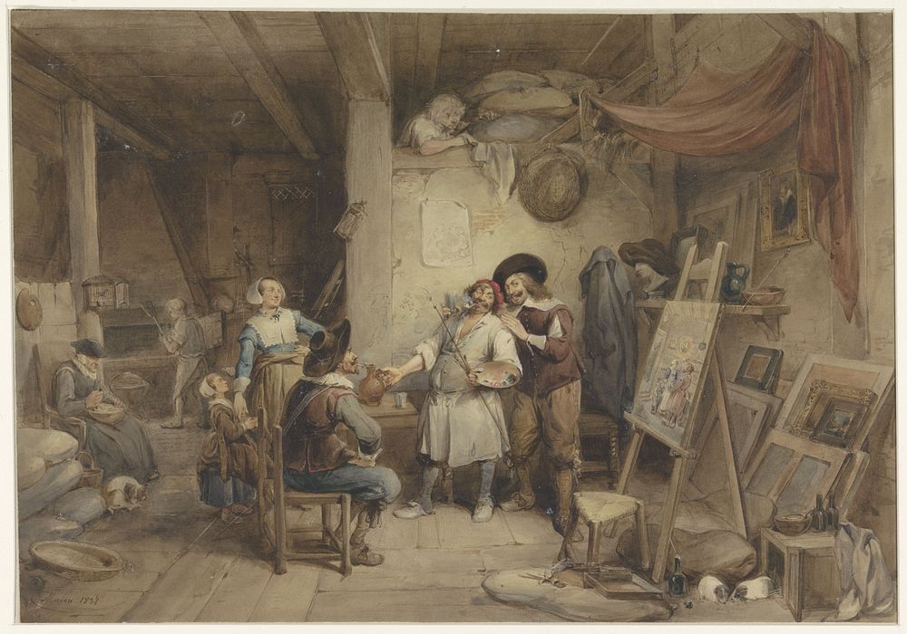Adriaen Brouwer bij zijn leerling J. van Craesbeek (1838) by Jean Baptiste Madou