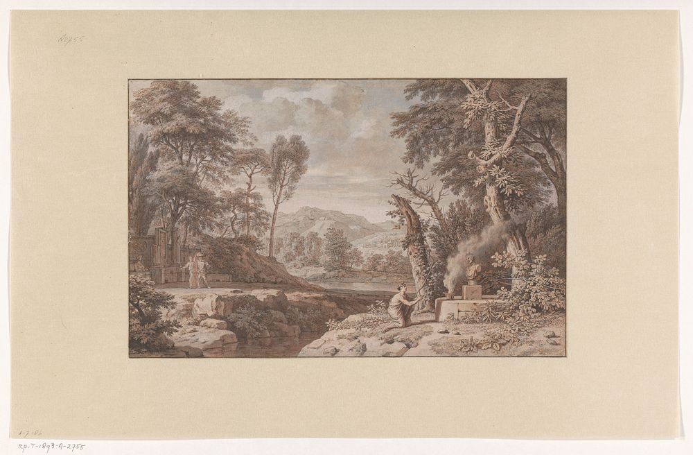 Arcadian Landscape with a Scene of Sacrifice (1739) by Johannes Glauber and Isaac de Moucheron