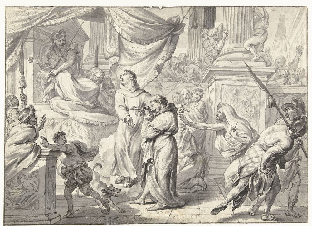 Voorstelling uit het leven van een heilige (1659 - 1700) by Godfried Maes