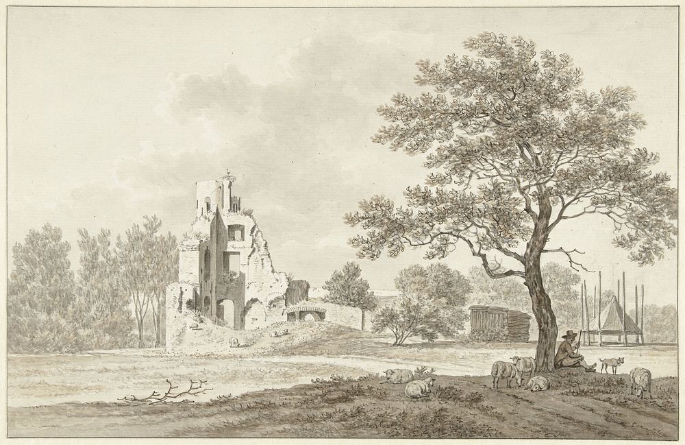Ruïnes van het Huis ter Lee of ter Lynden, aan de Rijn tegenover Rhenen (1761 - 1817) by Daniël Dupré