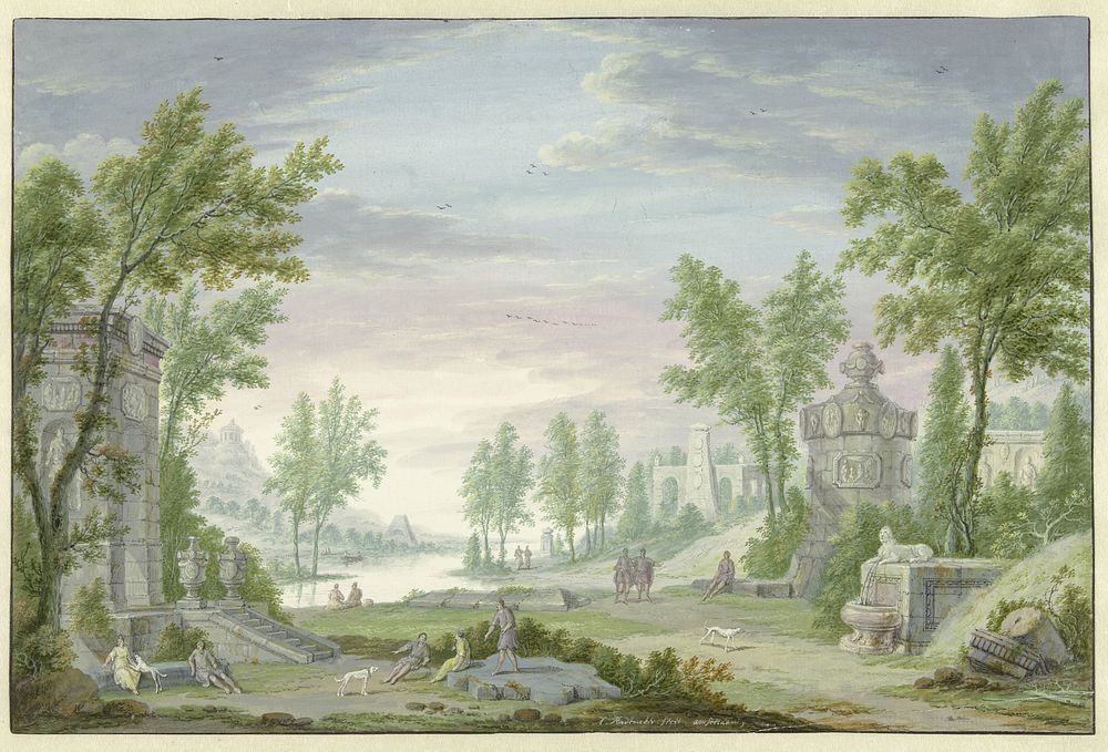 Arcadisch landschap (1685 - 1735) by Abraham Rademaker