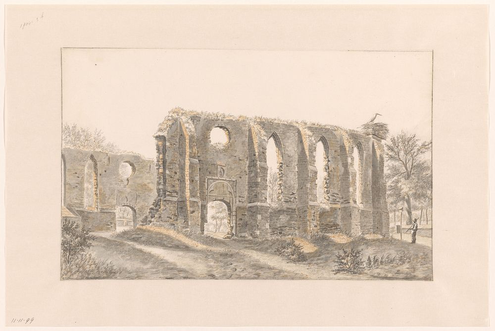 Landschap met ruïne van een kerk te Bergen (1824) by H Scholten