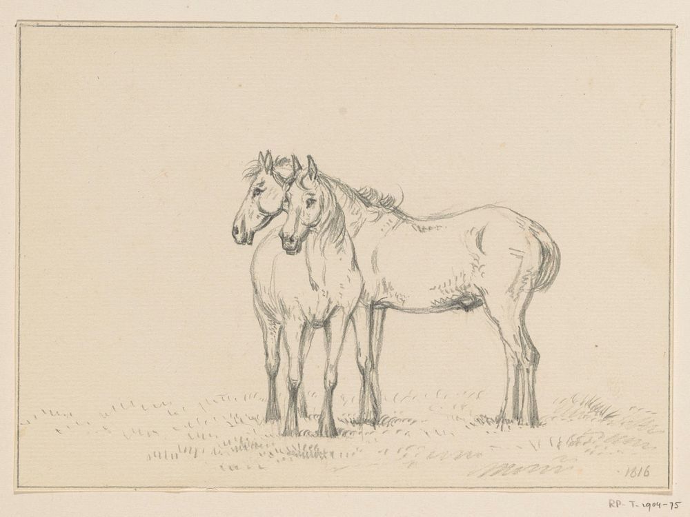 Twee bij elkaar staande paarden (1816) by Jean Bernard