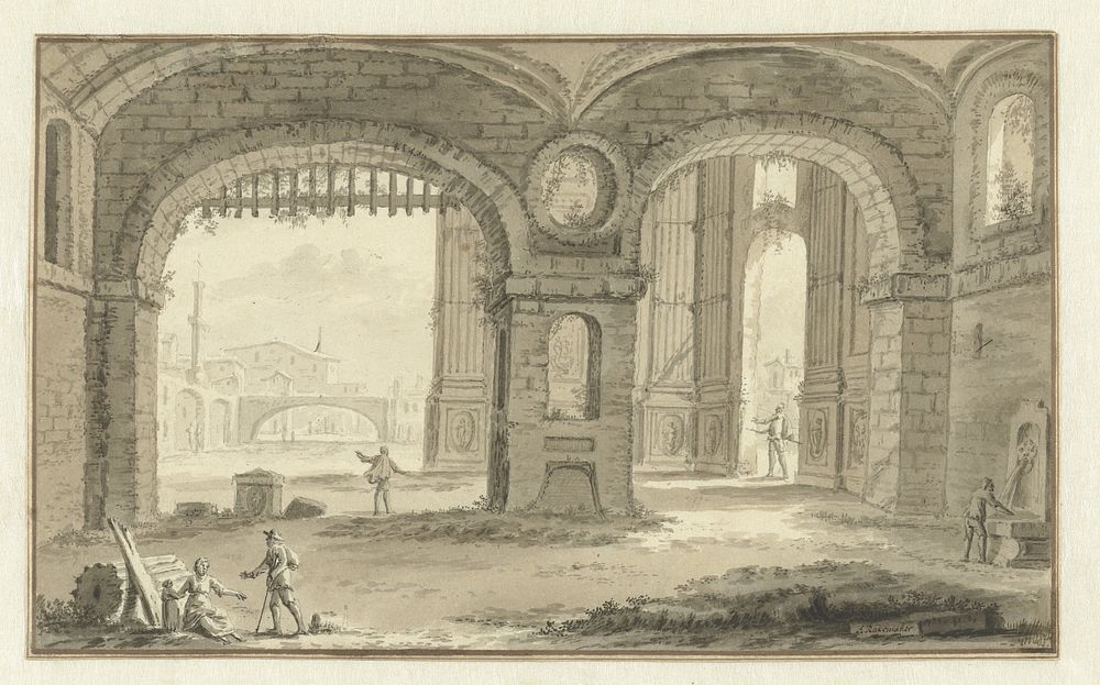 Gefantaseerd Italiaans stadsgezicht met klassieke bouwwerken (1685 - 1735) by Abraham Rademaker