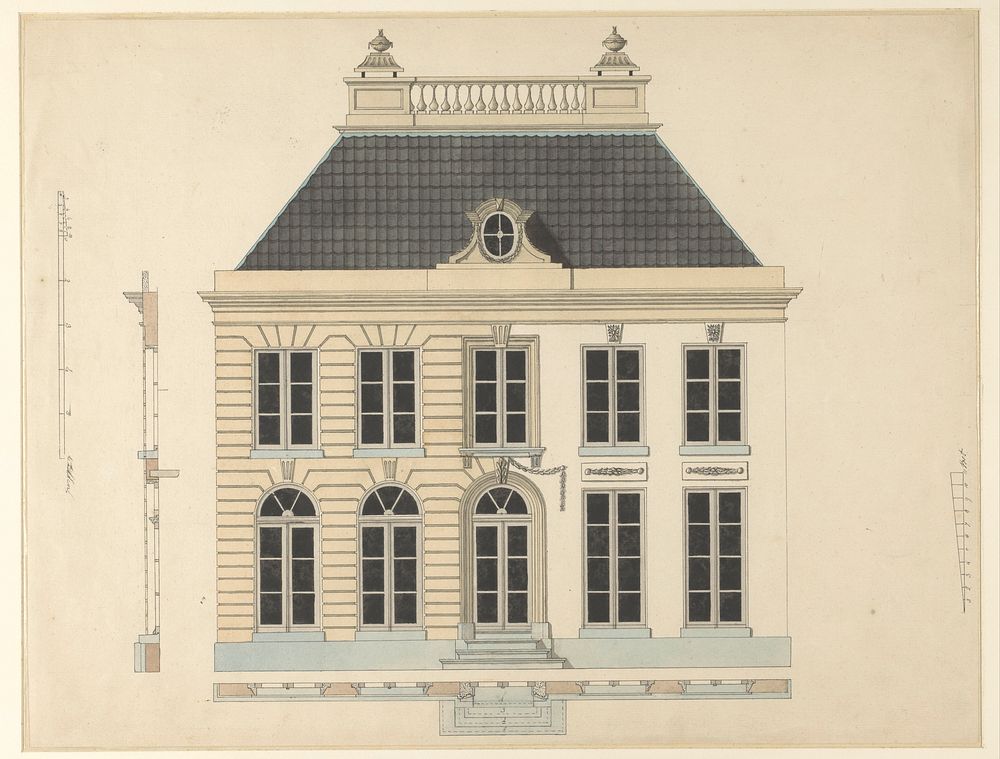 Architectonisch ontwerp voor de voorgevel van een woonhuis (1788 - 1852) by Wybrand Tollenaar