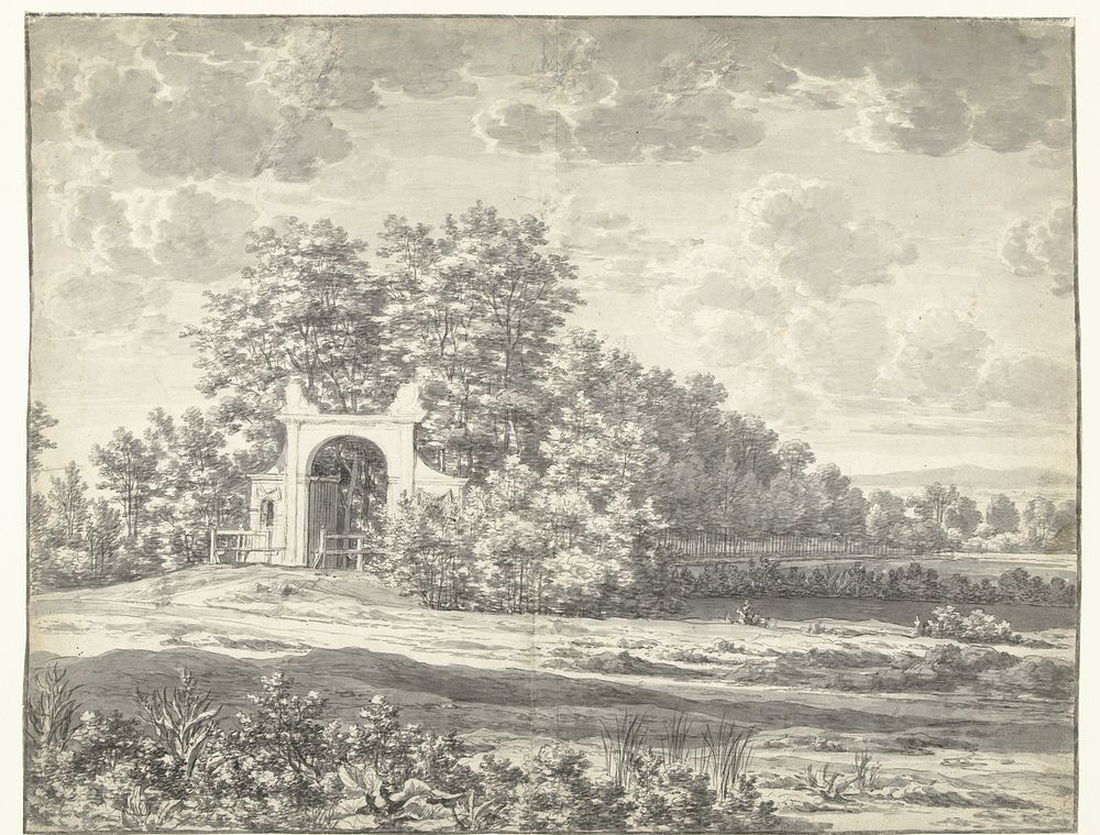Poort van oprijlaan naar een buitenverblijf (1625 - 1669) by Joris van der Haagen