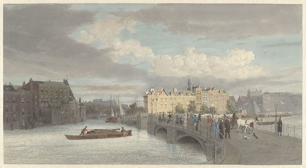 Gezicht op de Halvemaansbrug bij de Amstel te Amsterdam (1878) by Reinier Craeyvanger